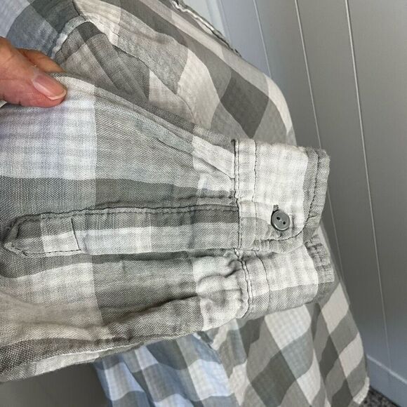 Womens Size XL Button Front Shirt Gray White Check Pattern Long Sleeve Collared - Picture 6 of 13
